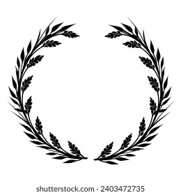 Circular laurel foliate vector silhouettes, Laurel wreath clipart bundle, Vintage branching wreaths.