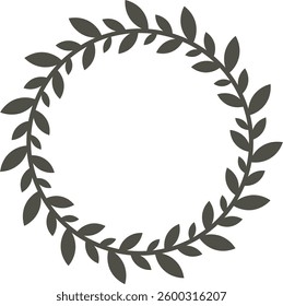 Circular laurel wreath featuring small dark leaves, creating a minimalistic frame perfect for elegant and simple designs. Ideal for various decorative applications and celebrations
