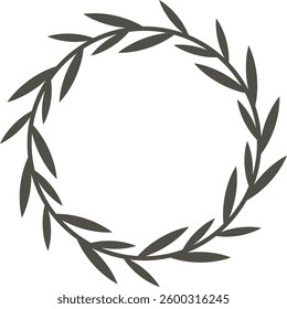 Circular laurel wreath forming a minimalist frame, ideal for elegant and natural designs, adding a touch of sophistication and symbolism to various projects