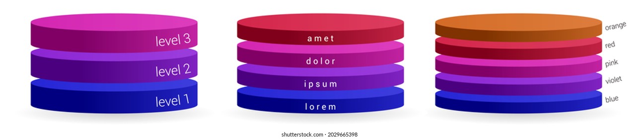 Circular layers forming thin cylinder arranged on each other, version with three to five objects. Can be used as infographics element