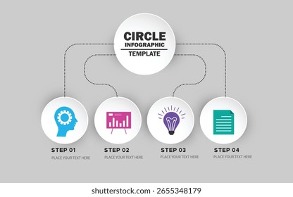 Diagrama de layout circular com 4 listas de etapas, modelo de elemento infográfico de diagrama de layout circular