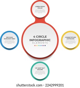 Circular layout diagram with 4 points of steps, sequence, colorful circle infographic element template vector.