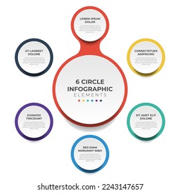 Diagrama circular de diseño con 6 puntos de pasos, secuencia, círculo colorido de la plantilla de elementos infográficos vectorial.