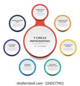 Circular layout diagram with 7 points of steps, sequence, colorful circle infographic element template vector.