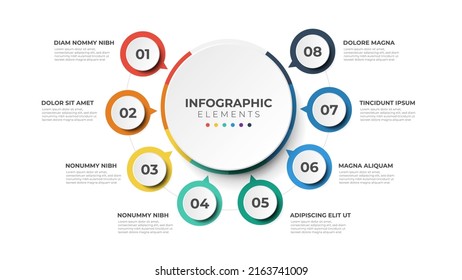 diagrama de diseño circular con 8 pasos, diagrama de diseño circular plantilla de elemento infográfico