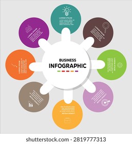 Circular layout diagram with 8 list of steps, circular layout diagram infographic element template. 