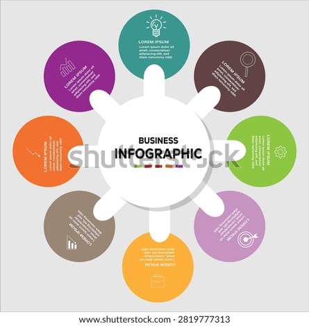 Circular layout diagram with 8 list of steps, circular layout diagram infographic element template. 
