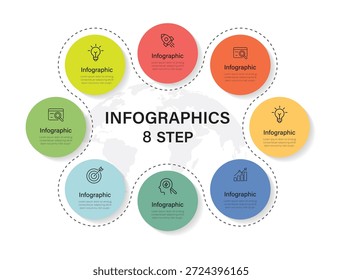 Circular layout diagram with 8 steps. Infographic design element template.