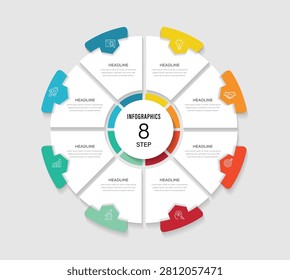 Circular layout diagram with 8 steps, parts, options, stages business concept. Circular layout diagram infographic element template design.