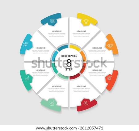 Circular layout diagram with 8 steps, parts, options, stages business concept. Circular layout diagram infographic element template design.