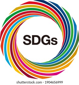 A circular layout of thin objects colored in 17 symbol colors. The letters "SDGs" in the center. A symbol mark that imagines the Sustainable Development Goals (SDGs). Created with vector data. 