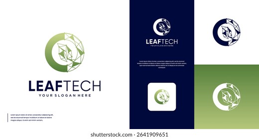 circular leaf abstract logo with digital concept modern technology, innovation energy, vector graphic design.