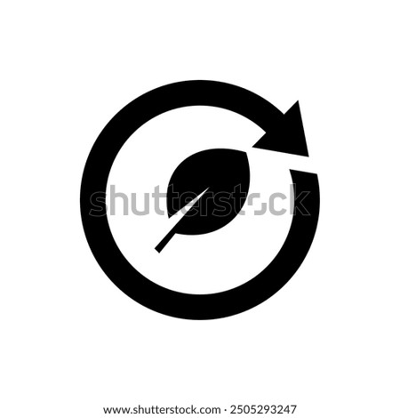 circular leaf and arrow icon, organic recycling symbol. vector isolated on white background, simple and modern design.