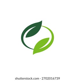 Logo de conexión de hoja circular, hoja de crecimiento, símbolo de planta verde
