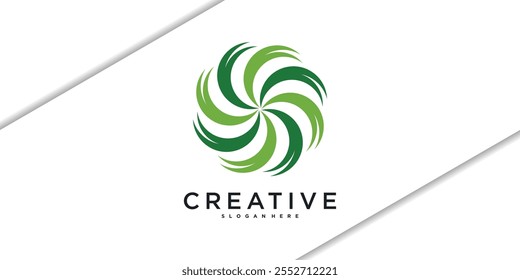 Circular leaf logo design template. Premium Vector