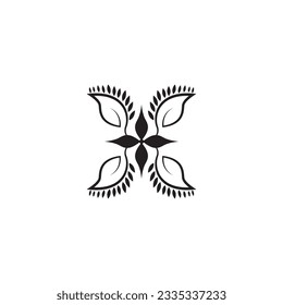circular leaf pattern black mandala vector design