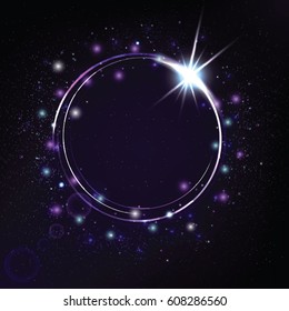 Circular lens flare. Abstract rotational galaxy. Beautiful ellipse border. Luxury shining hole. Rotational lines. Power energy element