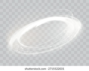 Destello de lente circular. Efecto de luz transparente. Línea de rotación de la luz. Mágico rastro de vórtice brillante. Giro ligero. Portal de círculo luminoso. Vector