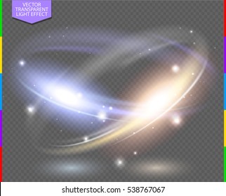 Circular lens flare transparent light effect. Abstract cross ellipse. Rotational glow line. Power energy. Glowing ring trace background. Round shiny frame. Vector circle. Magic sparkling swirl trail