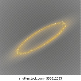 Circular lens flare transparent light effect. Abstract sparkling spark. Ellipse border. Shining shock. Rotational glow line.