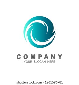 Circular letter e design logo, wave and water