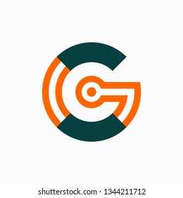 circular letter G and C with dot flat vector logo