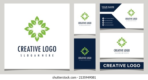 circular letter leaf and yoga logo design template with business card design