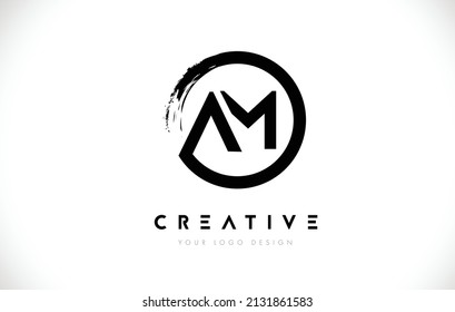 Logo de la carta circular AM con diseño de pincel circular y fondo blanco.
