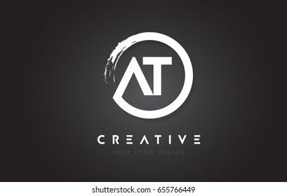 AT Circular Letter Logo with Circle Brush Design and Black Background.