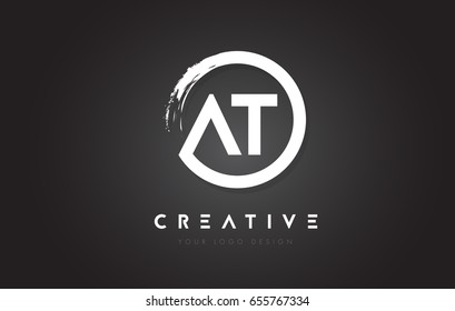 AT Circular Letter Logo with Circle Brush Design and Black Background.