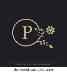 Circular Letter P Monogram Luxury Logo Template Flourishes. Suitable for Natural, Eco, Jewelry, Fashion, Personal or Corporate Branding.