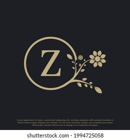 Florece la plantilla de logotipo de lujo de la letra circular Z Monograma. Adecuado para la promoción de marca natural, ecológica, joyera, de moda, personal o corporativa.