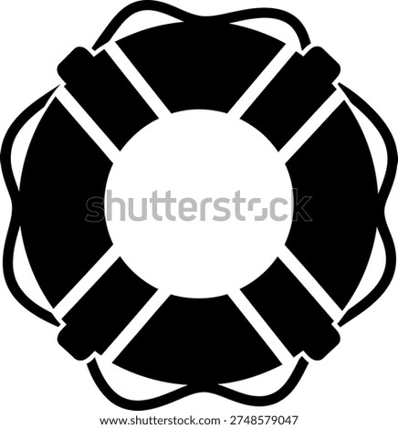 A circular life preserver ring in silhouette, symbolizing safety, rescue, and maritime emergency situations.