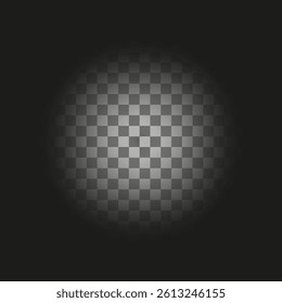 Circular light gradient. Center glow checker. Vector shadow background. Dark round pattern.