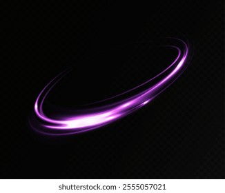 Circular light path. Pink neon circle of light. glowing rings of light rotate.