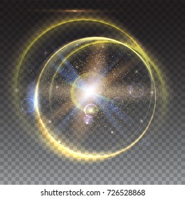 Circular light rays and lens flare backdrop, Abstract bright background isolated on trasparent. Glow light effect. Star burst with sparkles. Dynamic digital, technology backdrop