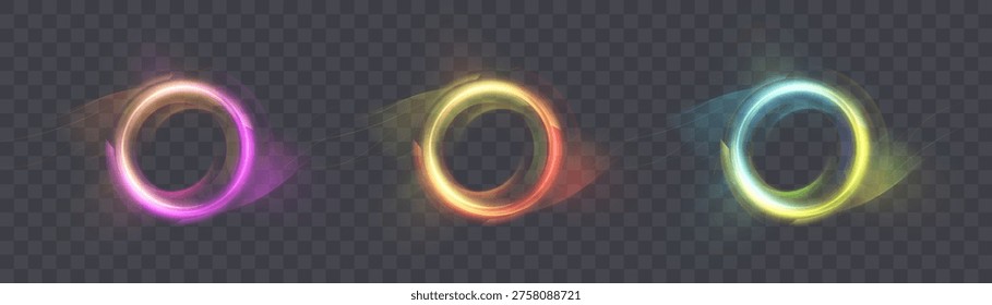 Los anillos de luz circular con un resplandor circular crean portales brillantes para resaltar los Elementos de la interfaz de usuario, el diseño del juego y las superposiciones.