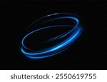 Circular light trail.Blue neon circle light.Blue glowing rings of light spinning.