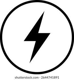 Circular lightning bolt icon symbolizing power, electricity, speed, energy, or electrical hazard warning.