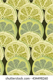 Circular Lime Citrus Pattern Background. style sketch.