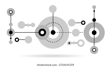 Formas de arte de linha circular Abstract Hi Tech para design gráfico monocromático. Elementos de ilustração ou banner e arte vetorial de recursos