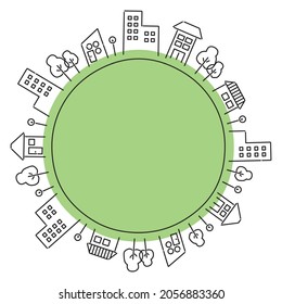 Circular Line Drawing Cityscape Frame with Nature Image