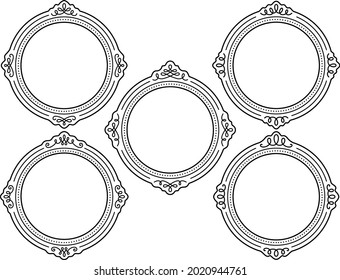 Circular line drawing picture frame with European style calligraphic 
decoration