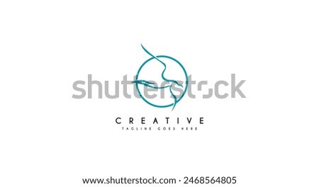 Circular Line with Flying Bird Falcon Hawk Eagle Seagull vector logo design