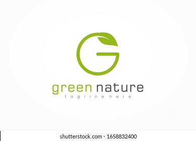 Circular Line Letter G Logo. Leaf Icon Nature Symbol. Flat Vector Logo Design Template Element.