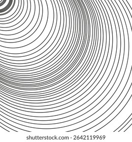 Circular line motion. Black concentric contour. Vector spiral form. White background depth.