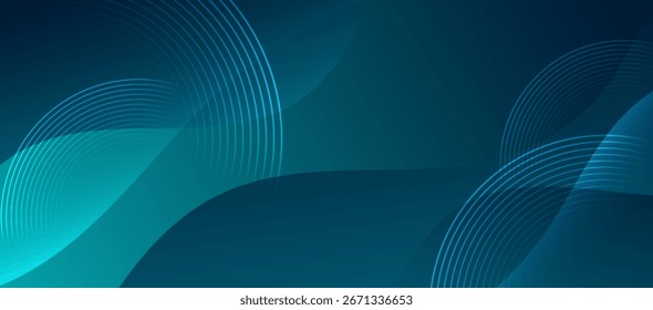  Circular line pattern on dark green gradient background with abstract geometric shapes