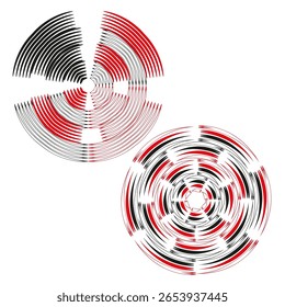 Motif de ligne circulaire. Formes abstraites rouges. Image vectorielle dynamique par tourbillonnement. Illustration géométrique moderne.