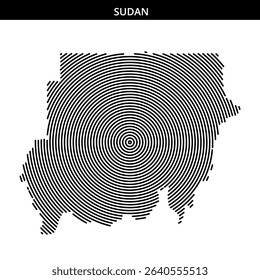Circular line patterns illustrate the shape of Sudan creatively.