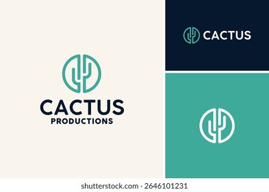 Linhas Circulares com Árvore Cactus Cacti Minimalista Simples Projeto de logotipo moderno